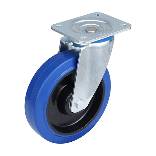 Blue Elastic Rubber Swivel Castor with Two Ball Bearings