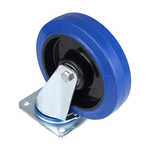 Blue Elastic Rubber Swivel Castor with Two Ball Bearings
