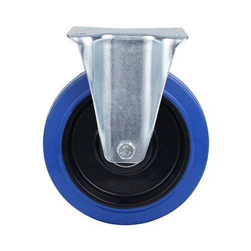 Blue Elastic Rubber Fixed Castor with Two Ball Bearings