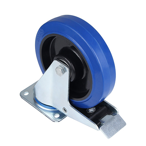 Blue Elastic Rubber Swivel Castor with total lock with Two Ball Bearings