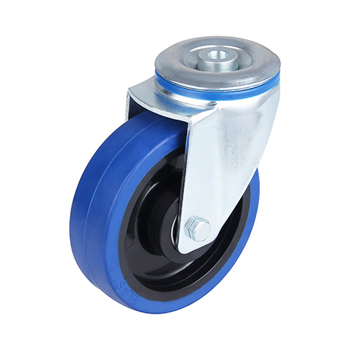Blue Elastic Rubber Swivel Castor with Bolt Hole with Two Ball Bearings
