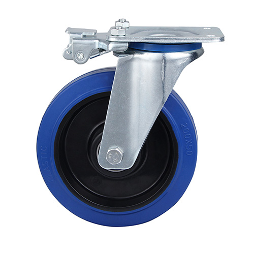 Blue Elastic Rubber Swivel Castor with Directional Lock with Two Ball Bearings