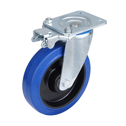 Blue Elastic Rubber Swivel Castor with Directional Lock with Two Ball Bearings