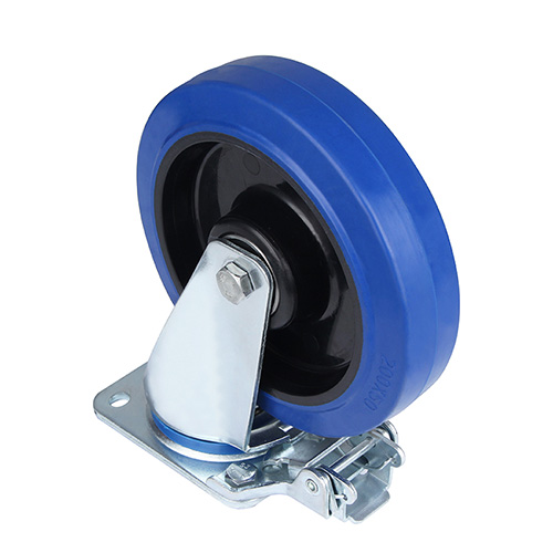 Blue Elastic Rubber Swivel Castor with Directional Lock with Two Ball Bearings