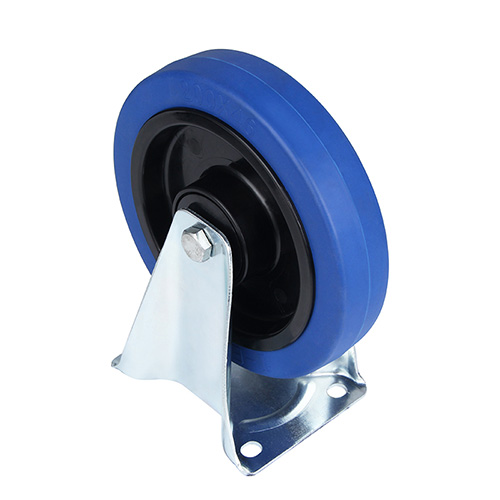 Blue Elastic Rubber Fixed Castor with Black Samll Plastic Thread guards