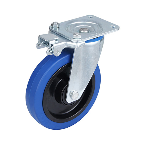 Blue Elastic Rubber Swivel Castor with Directional Lock with Black Samll Plastic Thread guards