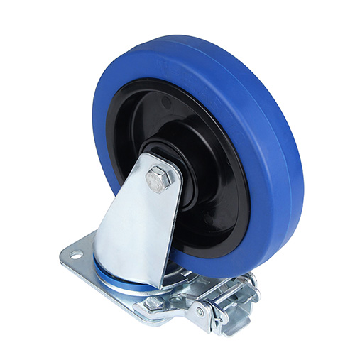 Blue Elastic Rubber Swivel Castor with Directional Lock with Black Samll Plastic Thread guards