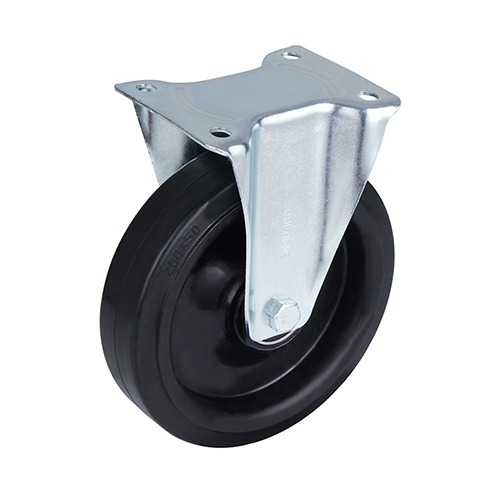 Black Elastic Rubber Fixed Castor with Black Welded Pressed steel wheel centre