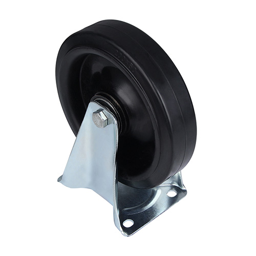 Black Elastic Rubber Fixed Castor with Black Welded Pressed steel wheel centre