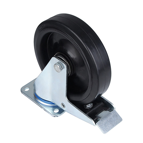 Black Elastic Rubber Swivel Castor with Total Lock with Black Welded Pressed steel wheel centre