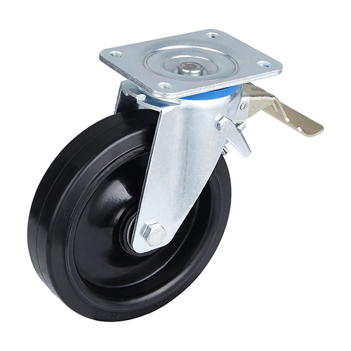 Black Elastic Rubber Swivel Castor with Front Lock with Black Welded Pressed steel wheel centre
