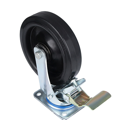 Black Elastic Rubber Swivel Castor with Front Lock with Black Welded Pressed steel wheel centre