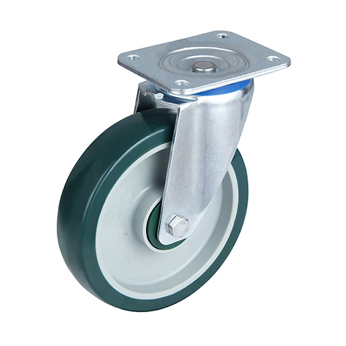 Green Polyurethane Swivel Castor With Green Plastic Samll Thread Guards