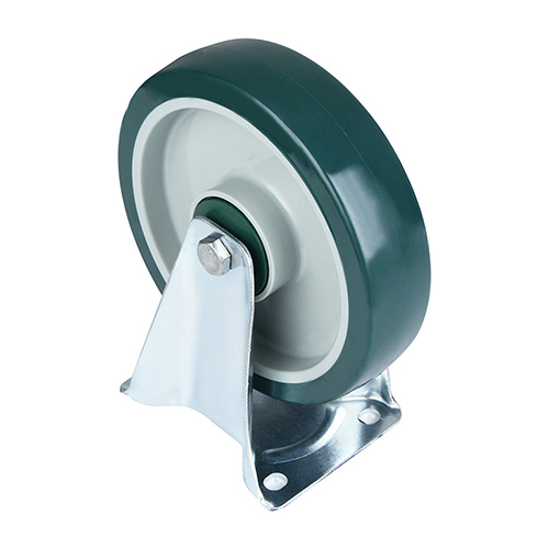 Green Polyurethane Fixed Castor With Green Plastic Samll Thread Guards