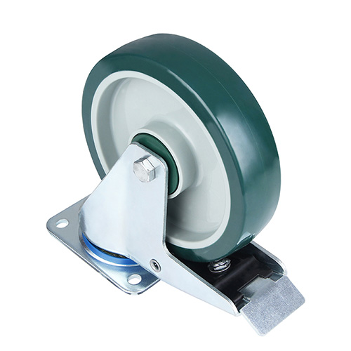 Green Polyurethane Swivel Castor with Total Lock With Green Plastic Samll Thread Guards