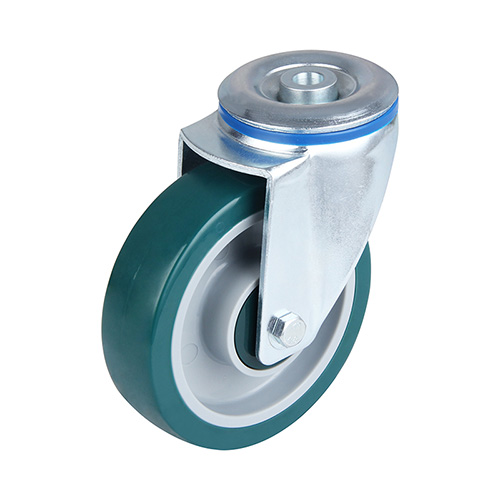 Green Polyurethane Swivel Castor With Bolt Hole With Green Plastic Samll Thread Guards