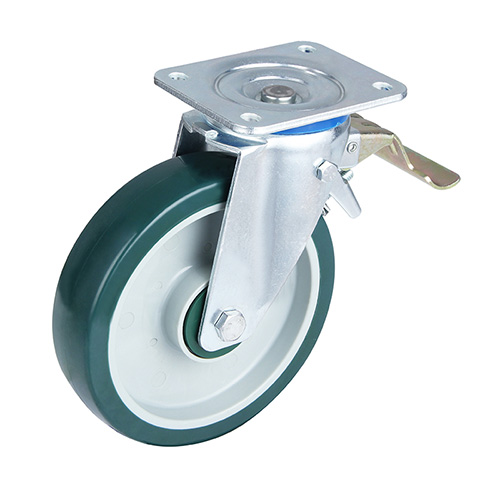 Green Polyurethane Swivel Castor with Front Lock With Green Plastic Samll Thread Guards