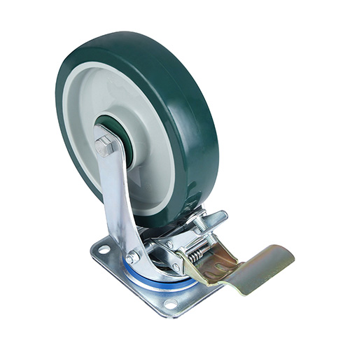 Green Polyurethane Swivel Castor with Front Lock With Green Plastic Samll Thread Guards