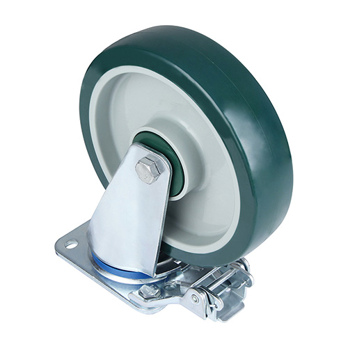 Green Polyurethane Swivel Castor with Directional Lock With Green Plastic Samll Thread Guards