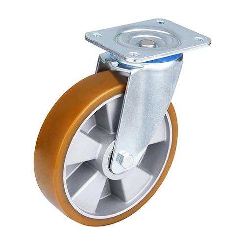 Brown Polyurethane Swivel Castor with Silvery Casting-Aluminium Wheel Centre