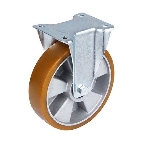 Brown Polyurethane Fixed Castor with Silvery Casting-Aluminium Wheel Centre