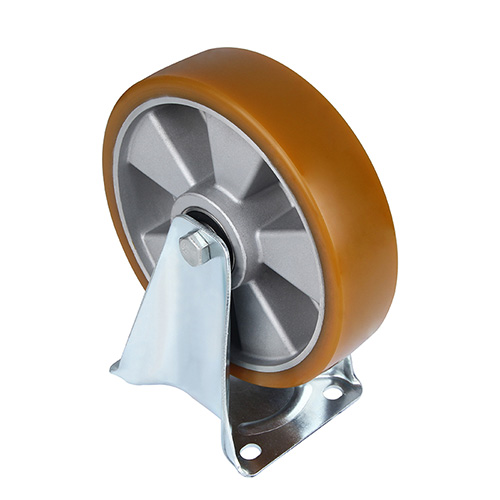 Brown Polyurethane Fixed Castor with Silvery Casting-Aluminium Wheel Centre