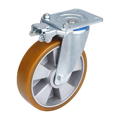 Brown Polyurethane Castors with Silvery Casting-Aluminium Wheel Centre