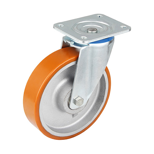 Brown Polyurethane Swivel Castor with Sliver Casting-Iron Wheel Centre