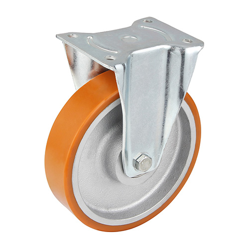 Brown Polyurethane Fixed Castor with Sliver Casting-Iron Wheel Centre