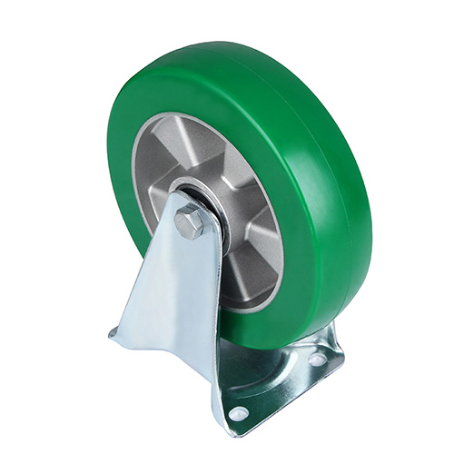 Green Elastic Polyurethane Fixed Castor with Two Ball bearings