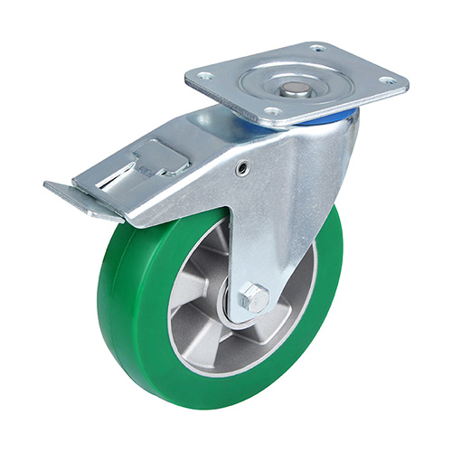 Green Elastic Polyurethane Swivel Castor with Total Lock with Two Ball bearings