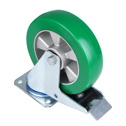 Green Elastic Polyurethane Swivel Castor with Total Lock with Two Ball bearings