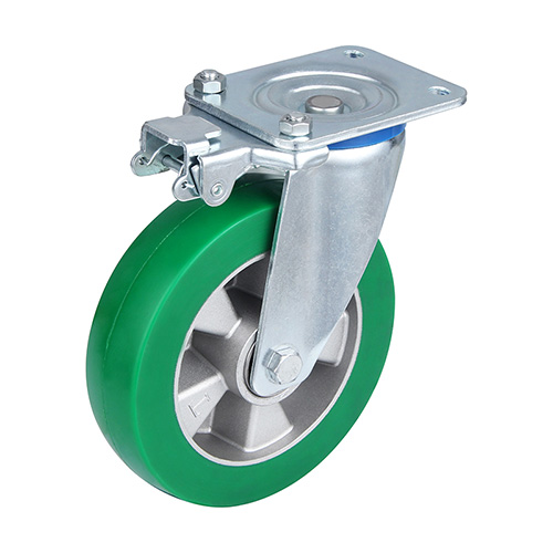 Green Elastic Polyurethane Swivel Castor with Directional Lock with Two Ball bearings