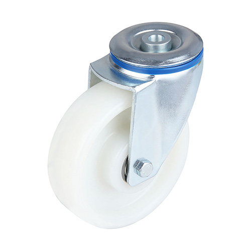 White Polyamide Swivel Castor With Bolt Hole