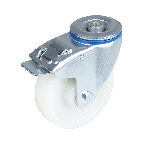 White Polyamide Swivel Castor with Bolt Hole and Total Lock