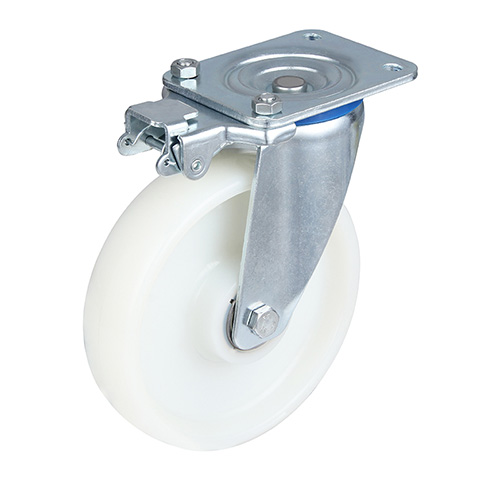 White Polyamide Swivel Castor with Directional Lock