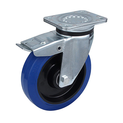 Blue Elastic Rubber Heavy duty Swivel Castor with Total Lock