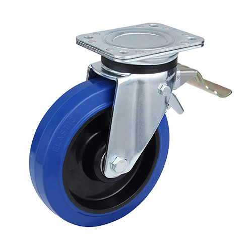 Blue Elastic Rubber Heavy duty Swivel Castor with Front Lock