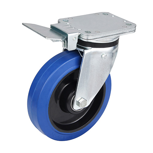 Blue Elastic Rubber Heavy duty Swivel Castor with Central Lock