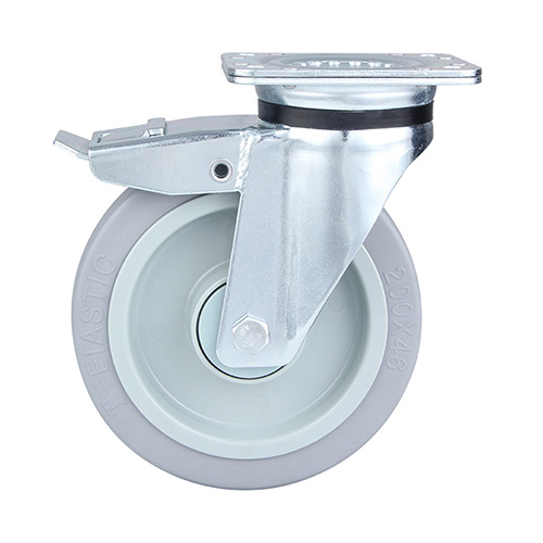Grey Elastic Rubber Heavy Duty Swivel Castor with Total Lock