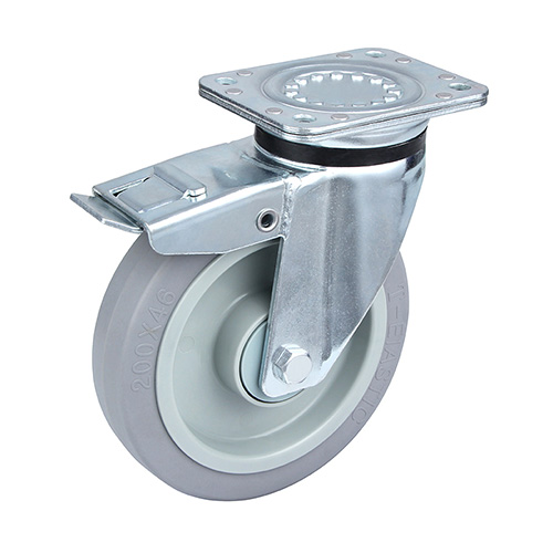 Grey Elastic Rubber Heavy Duty Swivel Castor with Total Lock