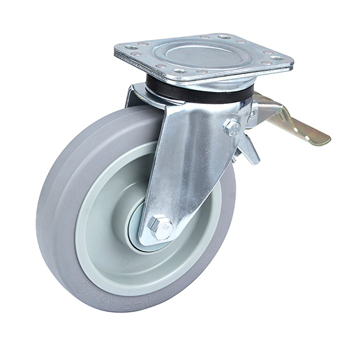 Grey Elastic Rubber Heavy Duty Swivel Castor with Front Lock