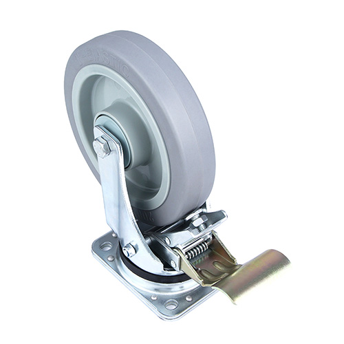Grey Elastic Rubber Heavy Duty Swivel Castor with Front Lock