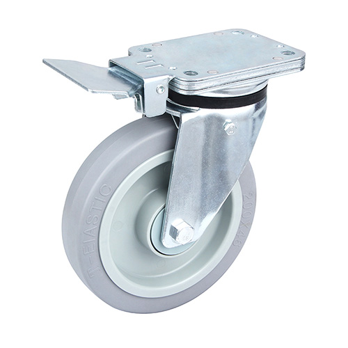 Grey Elastic Rubber Heavy Duty Swivel Castor with Central Lock
