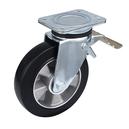 Black Elastic Rubber Heavy Duty Swivel Castor with Front Lock