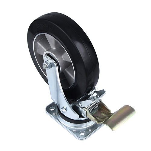 Black Elastic Rubber Heavy Duty Swivel Castor with Front Lock