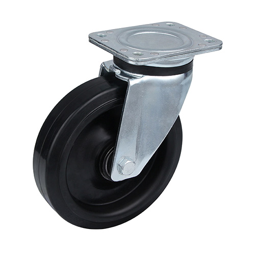 Black Elastic Rubber Heavy Duty Swivel Castor with Black Welded Pressed Steel Wheel Centre