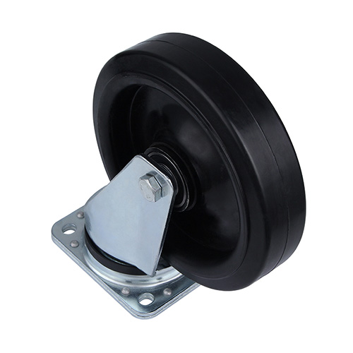 Black Elastic Rubber Heavy Duty Swivel Castor with Black Welded Pressed Steel Wheel Centre