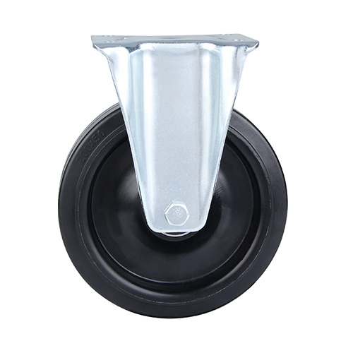 Black Elastic Rubber Heavy Duty Fixed Castor with Black Welded Pressed Steel Wheel Centre