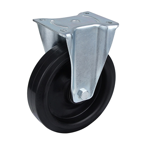 Black Elastic Rubber Heavy Duty Fixed Castor with Black Welded Pressed Steel Wheel Centre